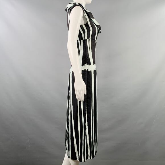 MIU MIU Size 4 Black Light Blue Silk Stripe Cowl Collar Dress - Picture 2 of 9